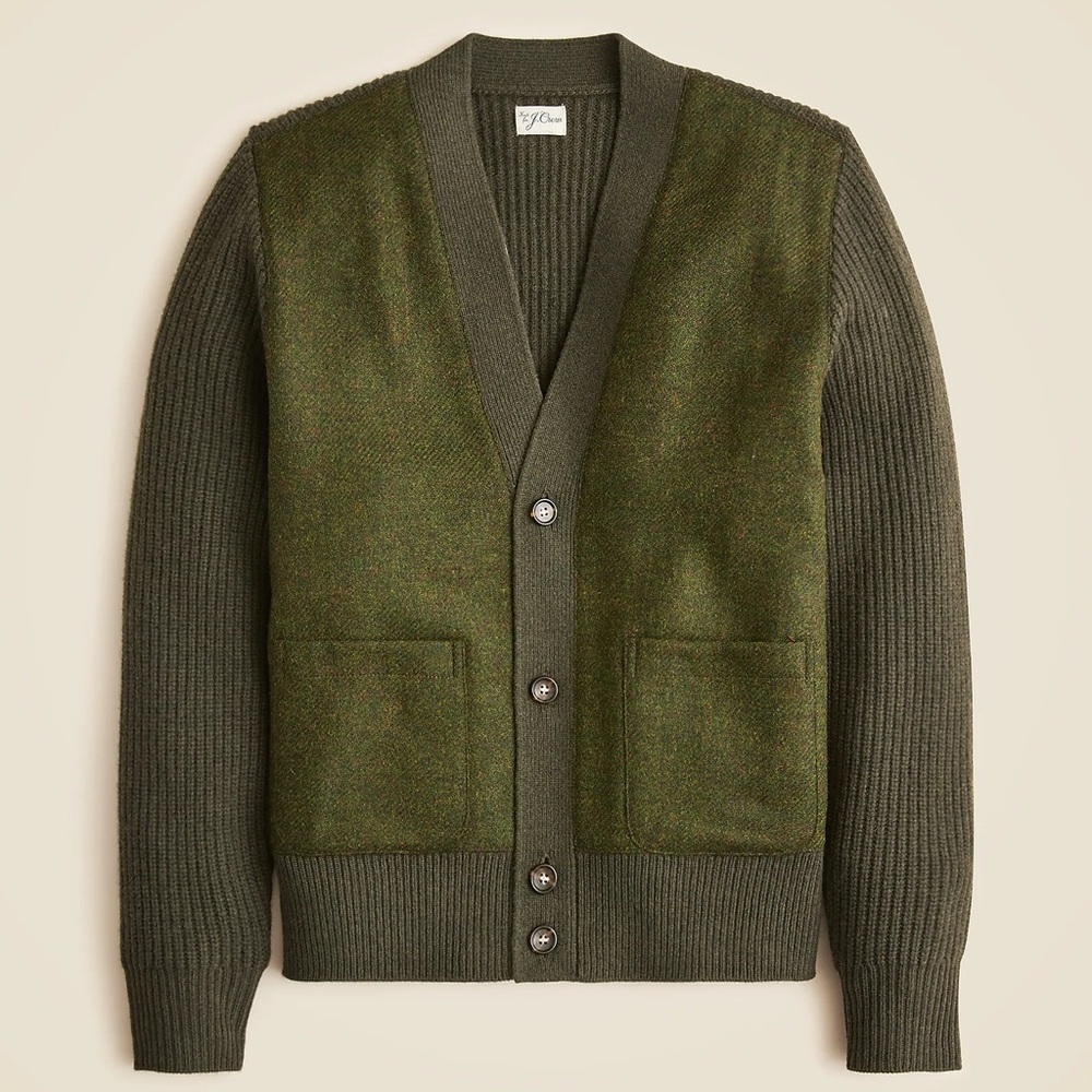 J.Crew Ribbed wool V-neck cardigan sweater with English wool panels